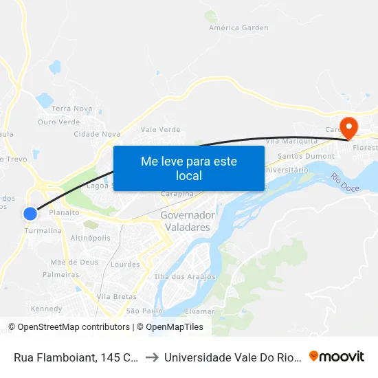 Rua Flamboiant, 145 Com Br-381 to Universidade Vale Do Rio Doce - Ceu map