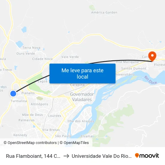 Rua Flamboiant, 144 Com Br-381 to Universidade Vale Do Rio Doce - Ceu map