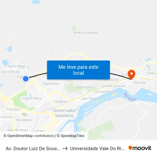 Av. Doutor Luiz De Sousa Lima, 310 to Universidade Vale Do Rio Doce - Ceu map