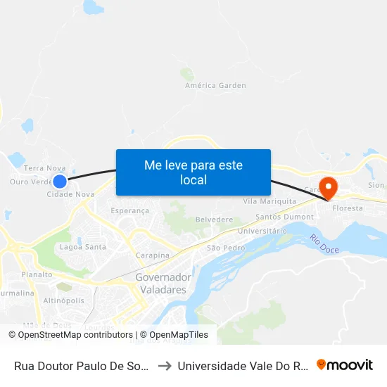 Rua Doutor Paulo De Sousa Lima, 875 to Universidade Vale Do Rio Doce - Ceu map