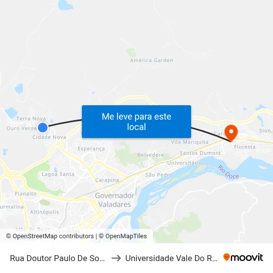 Rua Doutor Paulo De Sousa Lima, 872 to Universidade Vale Do Rio Doce - Ceu map