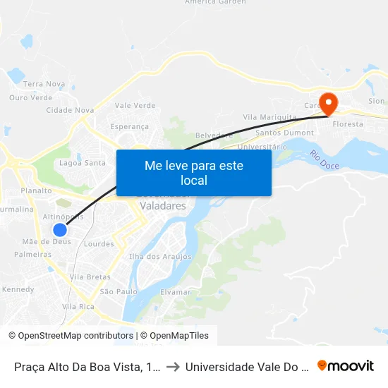 Praça Alto Da Boa Vista, 15 | Caixa D’Água to Universidade Vale Do Rio Doce - Ceu map