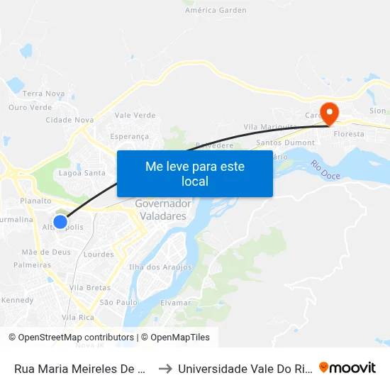 Rua Maria Meireles De Almeida, 1173 to Universidade Vale Do Rio Doce - Ceu map