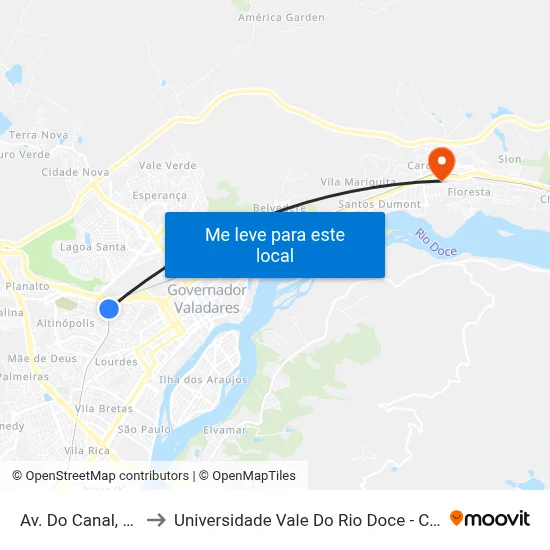 Av. Do Canal, 60 to Universidade Vale Do Rio Doce - Ceu map