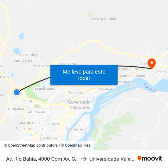 Av. Rio Bahia, 4000 Com Av. Grã-Duquesa De Luxemburgo to Universidade Vale Do Rio Doce - Ceu map
