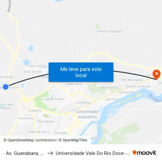 Av. Guanabara, 446 to Universidade Vale Do Rio Doce - Ceu map