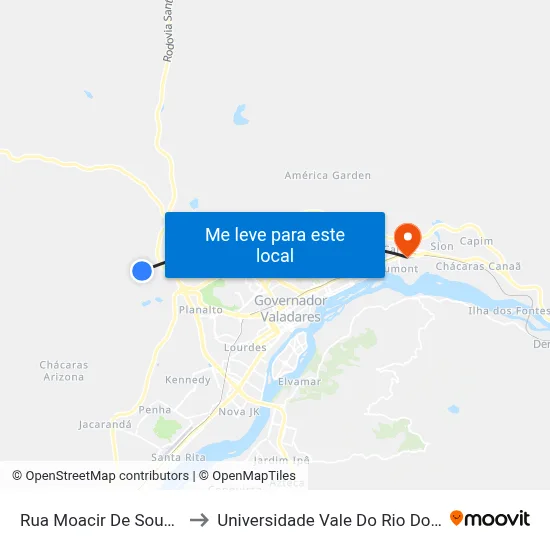 Rua Moacir De Souza, 635 to Universidade Vale Do Rio Doce - Ceu map