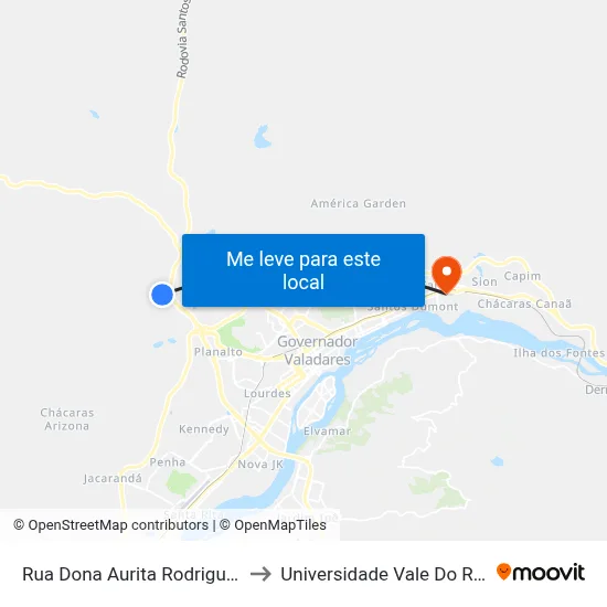 Rua Dona Aurita Rodrigues Rocha, 319 to Universidade Vale Do Rio Doce - Ceu map