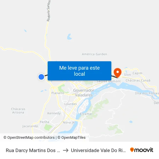 Rua Darcy Martins Dos Santos, 472 to Universidade Vale Do Rio Doce - Ceu map
