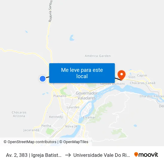 Av. 2, 383 | Igreja Batista Manancial to Universidade Vale Do Rio Doce - Ceu map