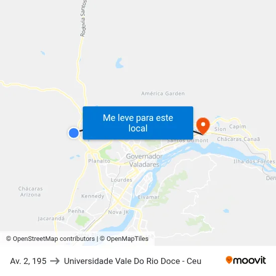 Av. 2, 195 to Universidade Vale Do Rio Doce - Ceu map