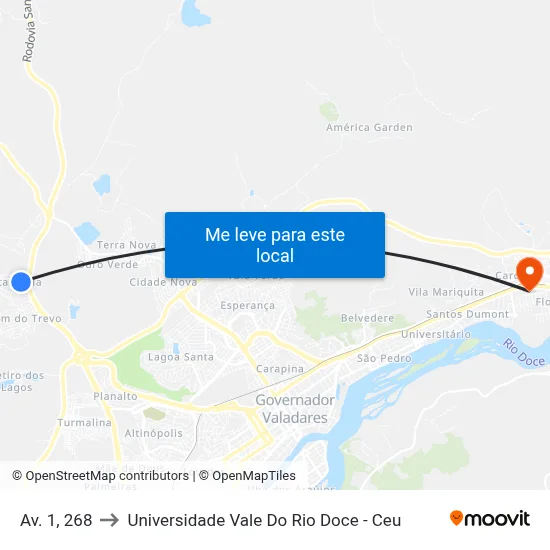 Av. 1, 268 to Universidade Vale Do Rio Doce - Ceu map