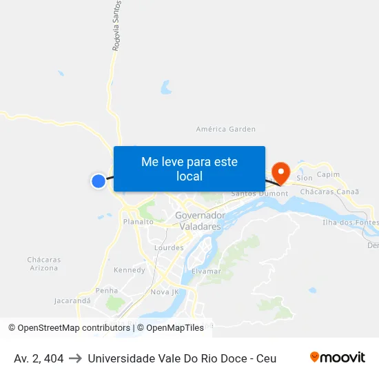 Av. 2, 404 to Universidade Vale Do Rio Doce - Ceu map