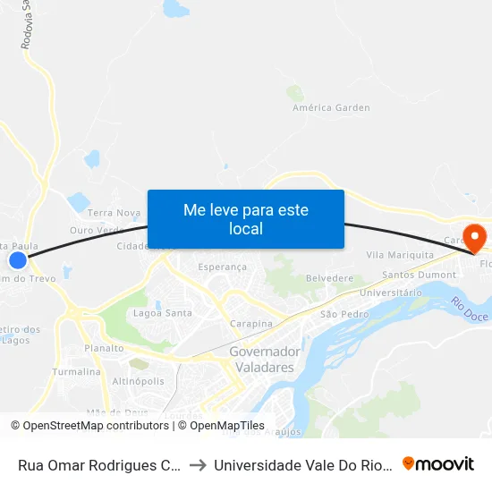 Rua Omar Rodrigues Coelho, 549 to Universidade Vale Do Rio Doce - Ceu map