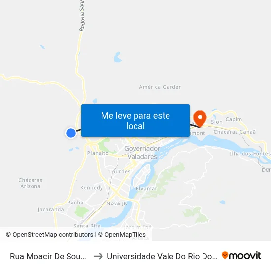 Rua Moacir De Souza, 492 to Universidade Vale Do Rio Doce - Ceu map