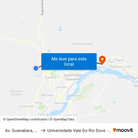 Av. Guanabara, 723 to Universidade Vale Do Rio Doce - Ceu map