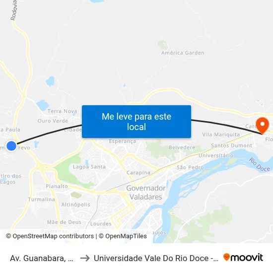 Av. Guanabara, 189 to Universidade Vale Do Rio Doce - Ceu map