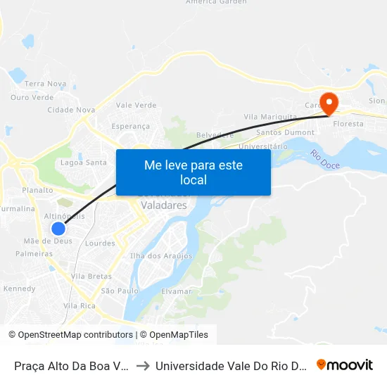 Praça Alto Da Boa Vista, 70 to Universidade Vale Do Rio Doce - Ceu map