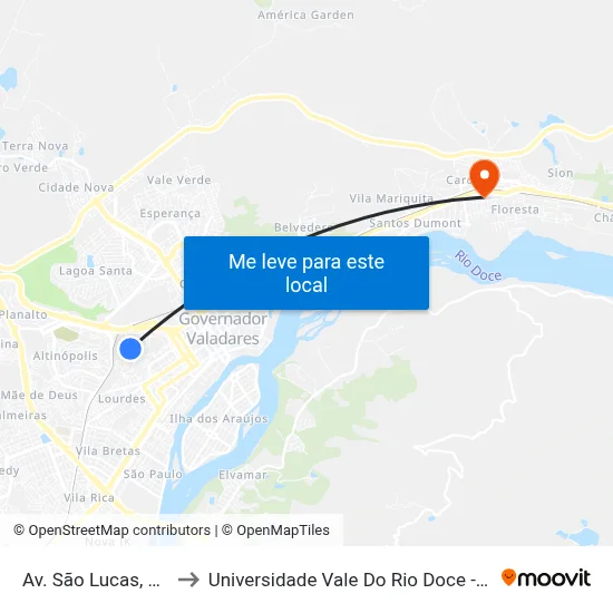 Av. São Lucas, 236 to Universidade Vale Do Rio Doce - Ceu map