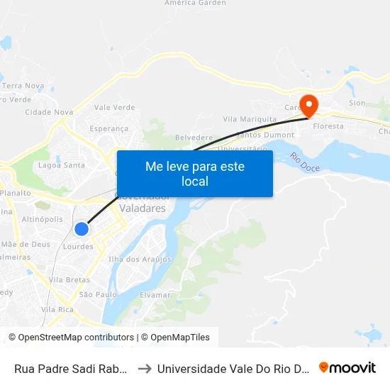 Rua Padre Sadi Rabelo, 346 to Universidade Vale Do Rio Doce - Ceu map