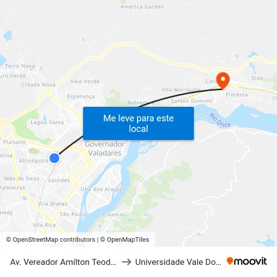 Av. Vereador Amílton Teodoro Guimarães, 80 to Universidade Vale Do Rio Doce - Ceu map