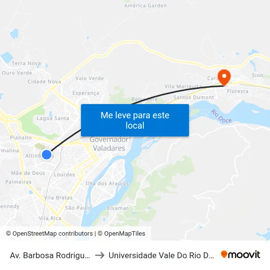 Av. Barbosa Rodrigues, 926 to Universidade Vale Do Rio Doce - Ceu map