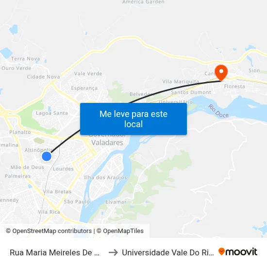 Rua Maria Meireles De Almeida, 2155 to Universidade Vale Do Rio Doce - Ceu map
