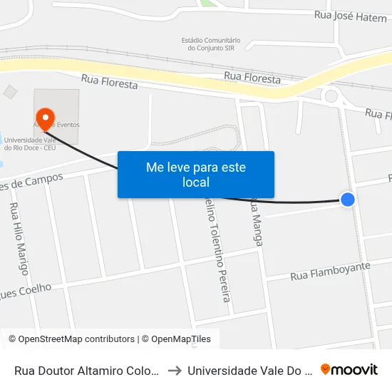 Rua Doutor Altamiro Colombo Ribeiro, 517 to Universidade Vale Do Rio Doce - Ceu map