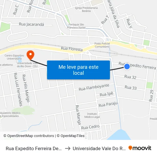Rua Expedito Ferreira De Carvalho, 449 to Universidade Vale Do Rio Doce - Ceu map