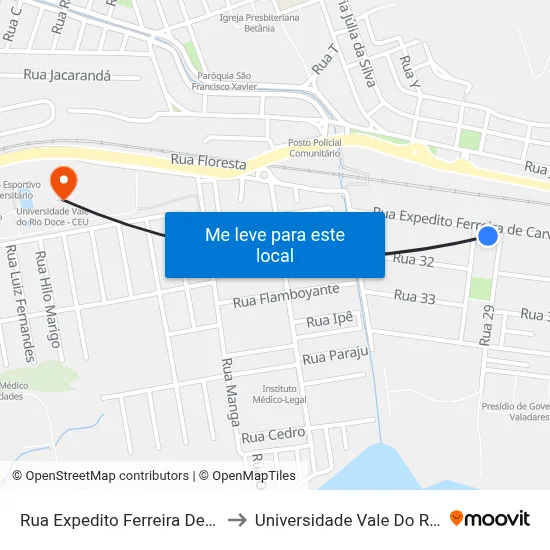 Rua Expedito Ferreira De Carvalho, 279 to Universidade Vale Do Rio Doce - Ceu map