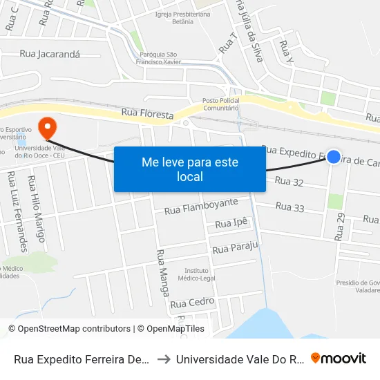 Rua Expedito Ferreira De Carvalho, 296 to Universidade Vale Do Rio Doce - Ceu map