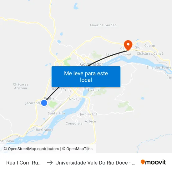 Rua I Com Rua D to Universidade Vale Do Rio Doce - Ceu map