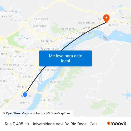 Rua F, 405 to Universidade Vale Do Rio Doce - Ceu map