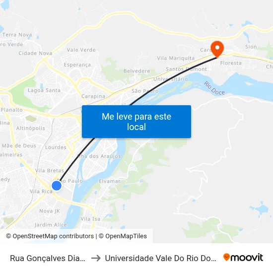 Rua Gonçalves Dias, 146 to Universidade Vale Do Rio Doce - Ceu map