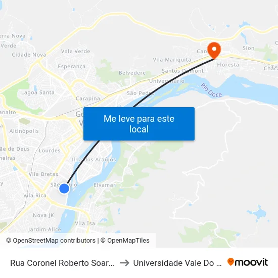 Rua Coronel Roberto Soares Ferreira, 1446 to Universidade Vale Do Rio Doce - Ceu map