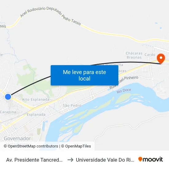 Av. Presidente Tancredo Neves, 889 to Universidade Vale Do Rio Doce - Ceu map
