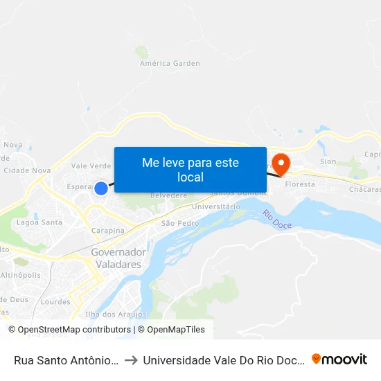 Rua Santo Antônio, 257 to Universidade Vale Do Rio Doce - Ceu map