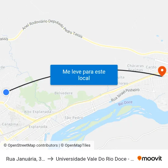 Rua Januária, 325 to Universidade Vale Do Rio Doce - Ceu map