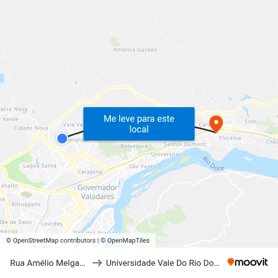 Rua Amélio Melgaço, 92 to Universidade Vale Do Rio Doce - Ceu map