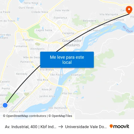Av. Industrial, 400 | Kbf Indústria De Bebidas to Universidade Vale Do Rio Doce - Ceu map