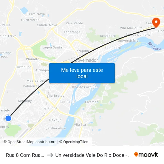 Rua 8 Com Rua 13 to Universidade Vale Do Rio Doce - Ceu map