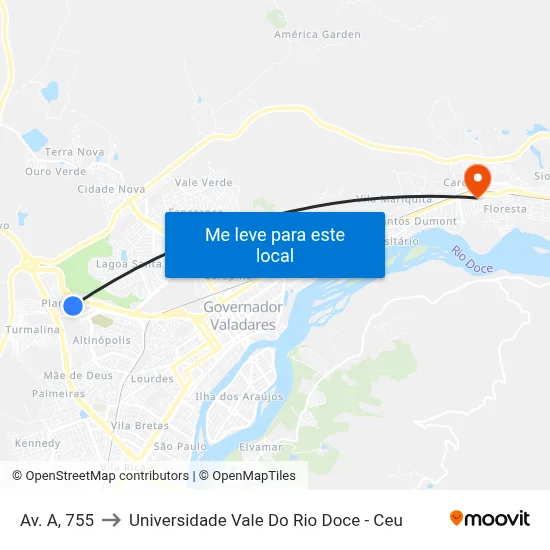 Av. A, 755 to Universidade Vale Do Rio Doce - Ceu map