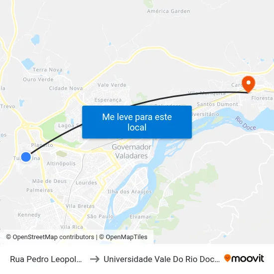 Rua Pedro Leopoldo, 40 to Universidade Vale Do Rio Doce - Ceu map