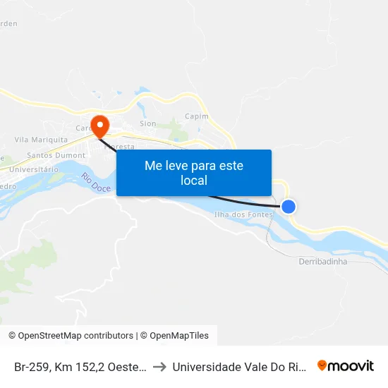 Br-259, Km 152,2 Oeste | Maxixeiro to Universidade Vale Do Rio Doce - Ceu map