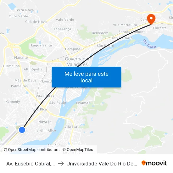 Av. Eusébio Cabral, 3731 to Universidade Vale Do Rio Doce - Ceu map