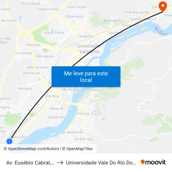 Av. Eusébio Cabral, 5740 to Universidade Vale Do Rio Doce - Ceu map