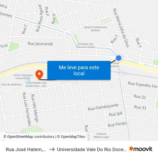 Rua José Hatem, 386 to Universidade Vale Do Rio Doce - Ceu map