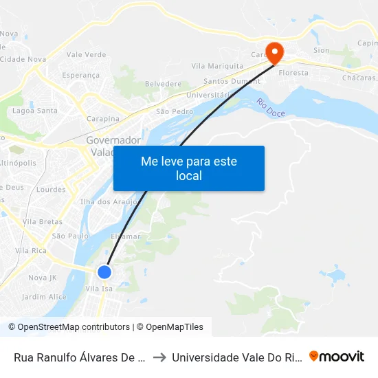 Rua Ranulfo Álvares De Almeida, 400 to Universidade Vale Do Rio Doce - Ceu map