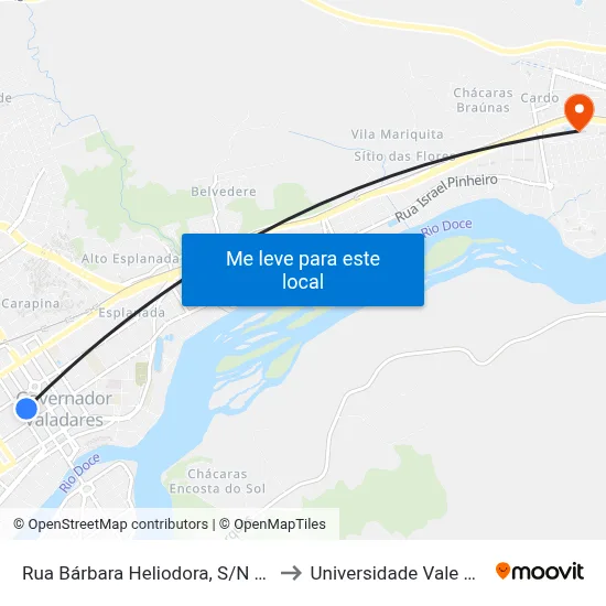 Rua Bárbara Heliodora, S/N - Governador Valadares to Universidade Vale Do Rio Doce - Ceu map