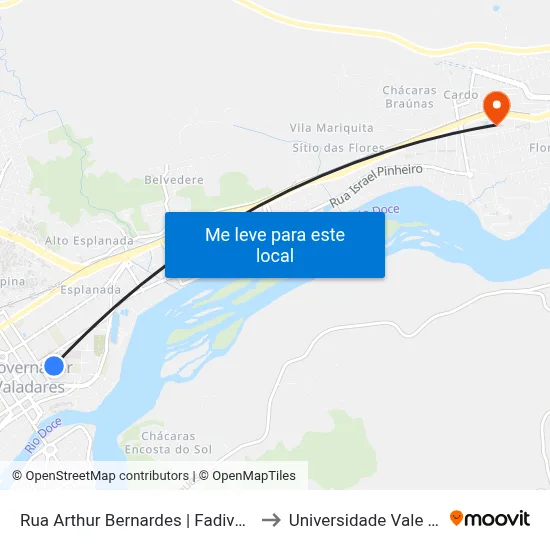 Rua Arthur Bernardes | Fadivale - Governador Valadares to Universidade Vale Do Rio Doce - Ceu map